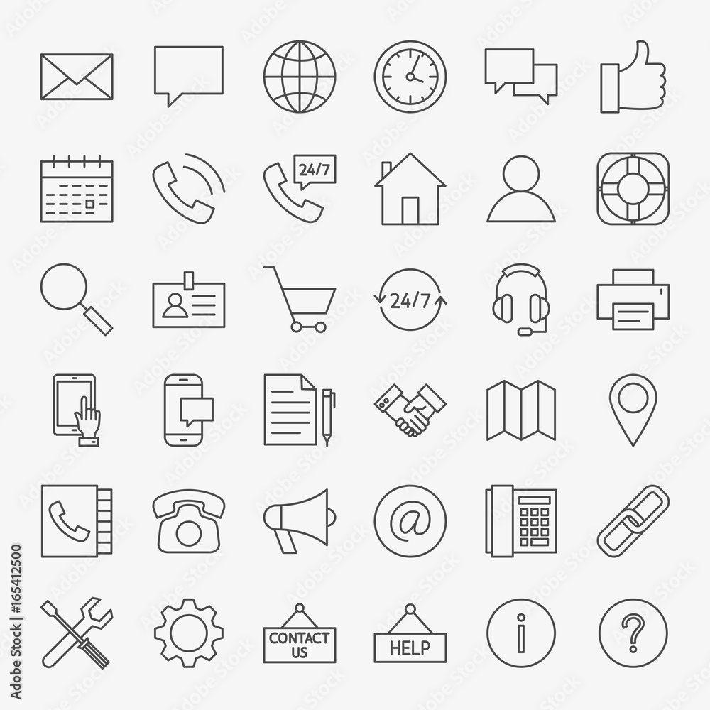 Contact Us Line Icons Contact Us Line Icons