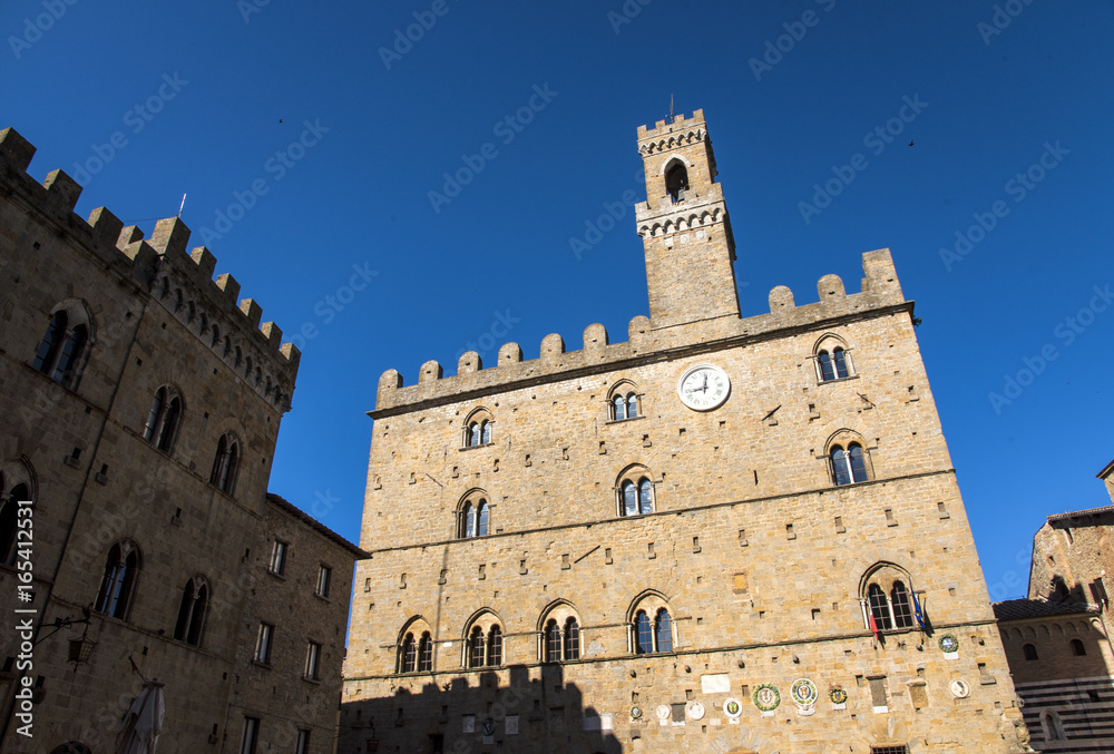 Volterra town, medieval palace Palazzo Dei Priori landmark, Pisa state, Tuscany, Italy