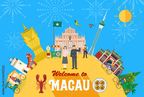 Illustration of Macau landmark and icons, Vector photo