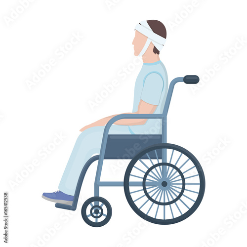 A man with a trauma in a wheelchair. Medicine single icon in cartoon style vector symbol stock illustration web.