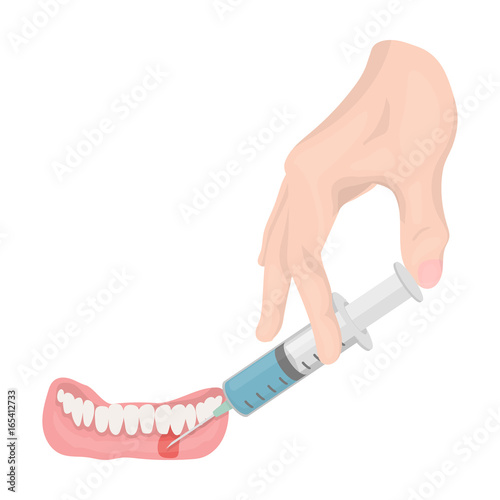 An anesthetic injection in the gum. Stomatology single icon in cartoon style vector symbol stock illustration web.