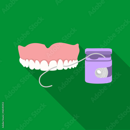Cleaning the teeth with a Silk dental floss. Stomatology single icon in flat style vector symbol stock illustration web.