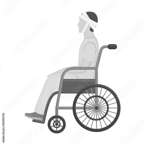 A man with a trauma in a wheelchair. Medicine single icon in monochrome style vector symbol stock illustration web.