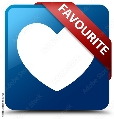 Favourite (heart icon) blue square button red ribbon in corner