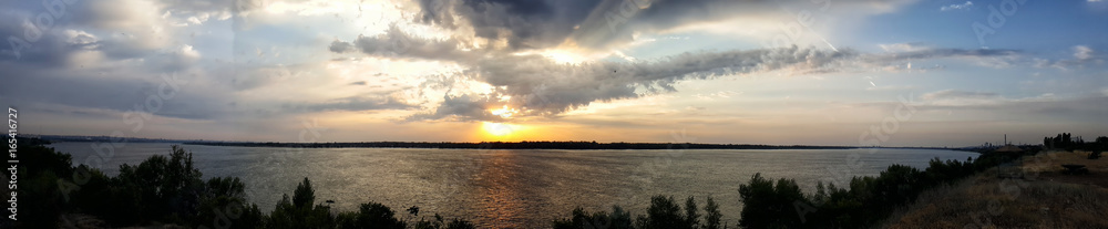 beautiful sunrise over the river Volga
