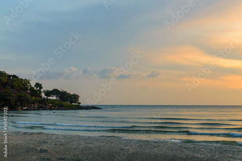 Scenic sunset seascape on tropical beach in Sihanoukville