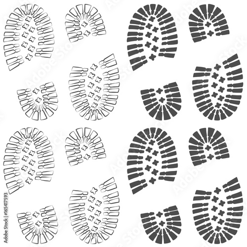 Set of drawings with footprints of shoes. Isolated vector objects on white background.