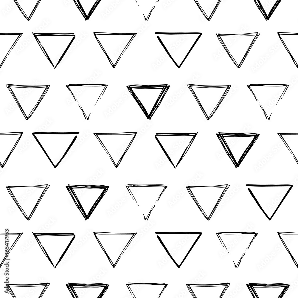 Seamless geometric ornament from handdrawn triangles. Can be used for fabrics and backgrounds Seamless geometric ornament from handdrawn triangles. Can be used for fabrics and backgrounds