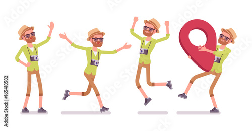 Tourist man positive emotions set