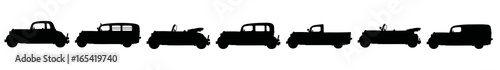 Black silhouettes of vintage cars