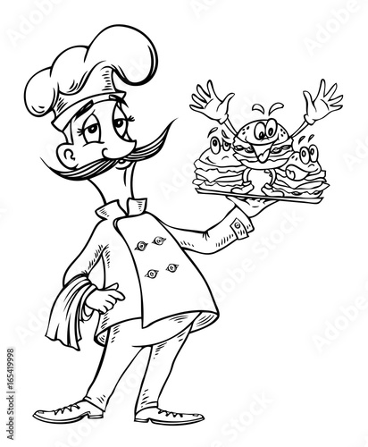 Wallpaper Mural Cartoon image of chef with burgers. An artistic freehand picture. Torontodigital.ca