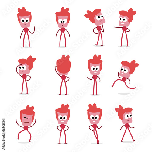 set of a joyful simple character in different poses