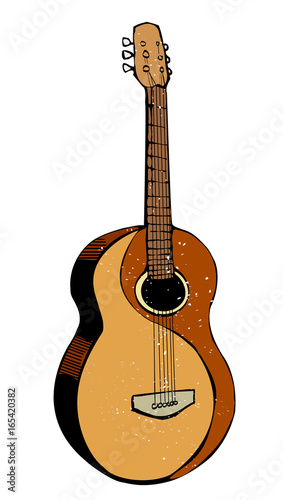 Cartoon image of guitar. An artistic freehand picture.