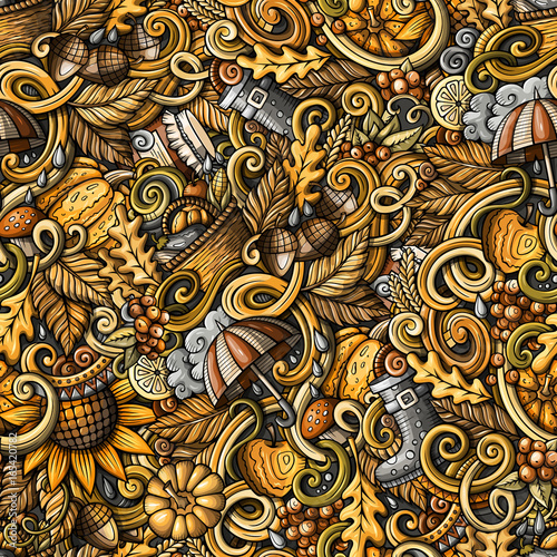 Cartoon doodles Autumn seamless pattern