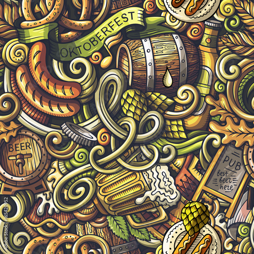 Cartoon cute doodles Octoberfest seamless pattern