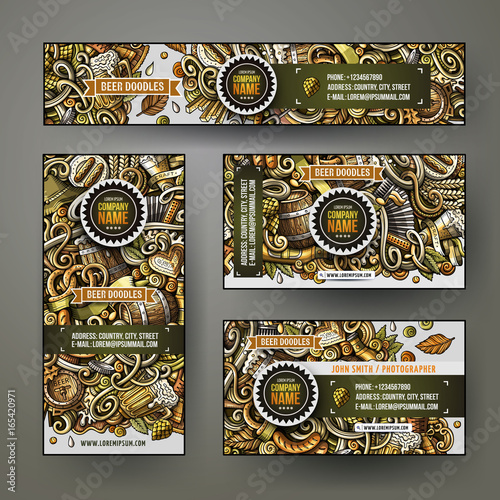 Cartoon colorful vector doodles Beer fest corporate identity set.
