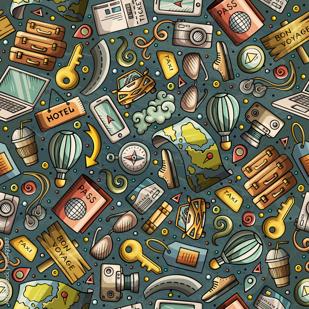 Cartoon Traveling seamless pattern with lots of objects Cartoon Traveling seamless pattern with lots of objects