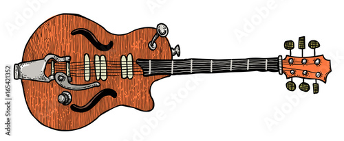 Cartoon image of electric guitar. An artistic freehand picture.