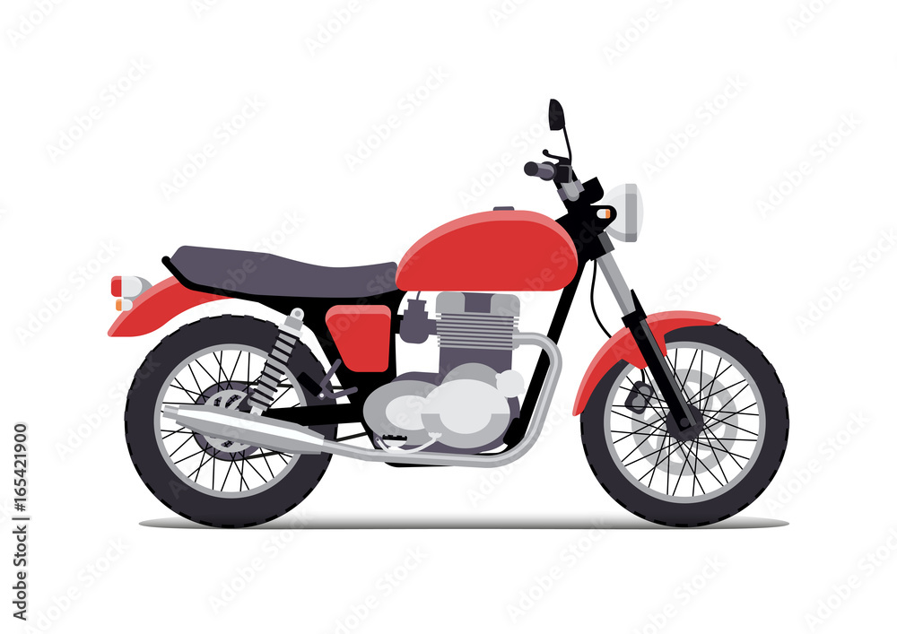 Fototapeta red classic motorcycle design flat style. Isolated on white background