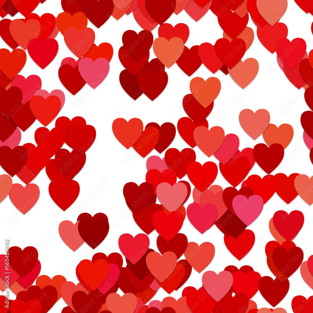 Seamless valentines day background pattern - vector graphic from red hearts with shadow effect