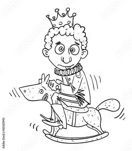 Cartoon image of idiot prince. An artistic freehand picture.