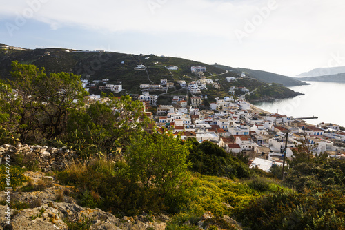 Main village of Fourni island in Greece as seen from the hill above.    © milangonda