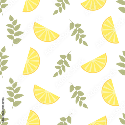 Seamless Floral Pattern. Lemon Fruits Background. Flowers, Leaves, Lemons. .