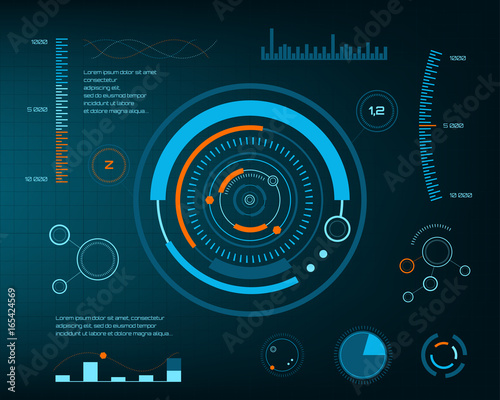 Abstract future, concept futuristic blue virtual graphic touch user interface HUD. For web, site, mobile applications isolated on black background, techno, online design, business, gui, ui.