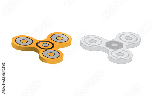 Fidget spinner icon - toy for stress relief and improvement of attention span. Drawn with outline thin lines. Isolatied illustration. Isometric view.