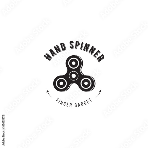 Spinner hand drawn lettering label. Modern logo, emblems and icons, cards for spinner. orange element for design. Fidget toy.