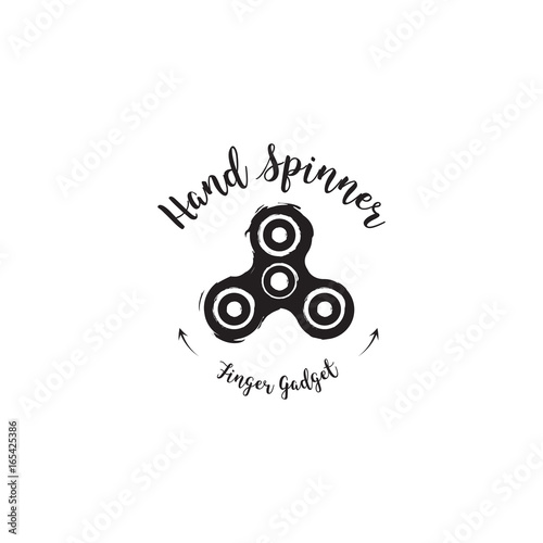 Spinner hand drawn lettering label. Modern brush calligraphy logo, emblems and icons, cards for spinner. orange element for design. Fidget toy.