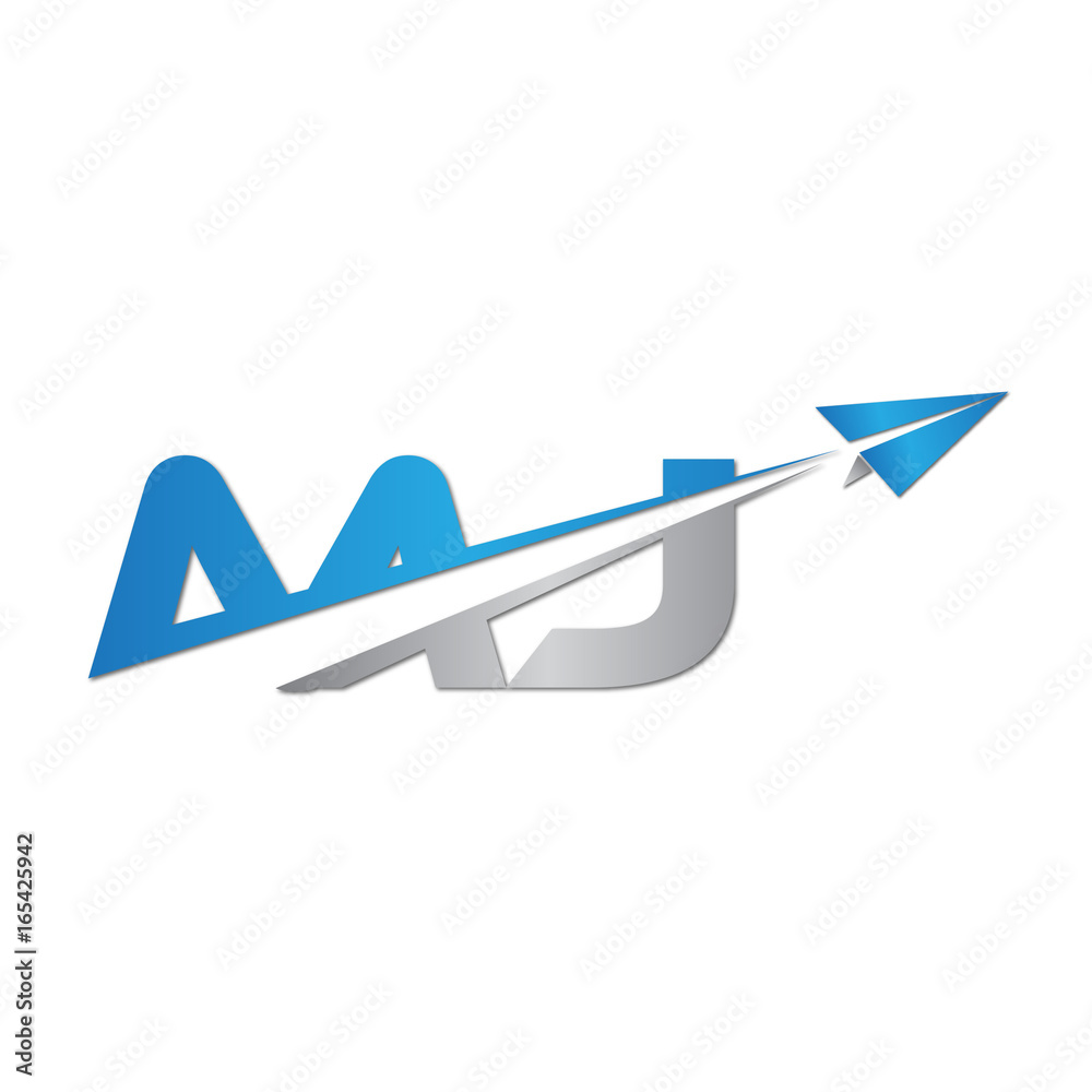 MJ initial letter logo origami paper plane