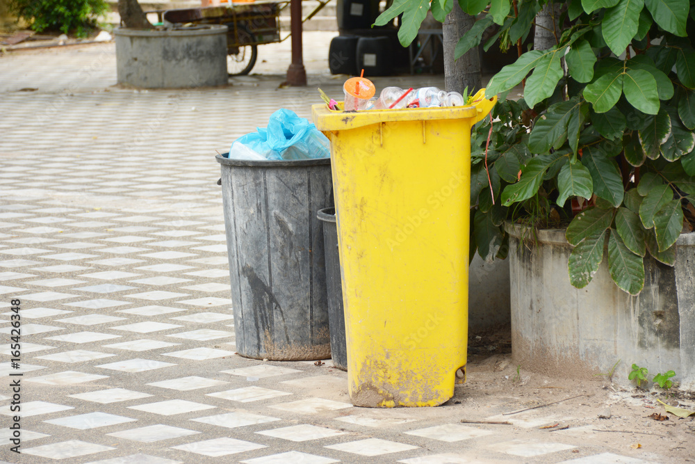 Garbage overflowing in the park Garbage overflowing in the park