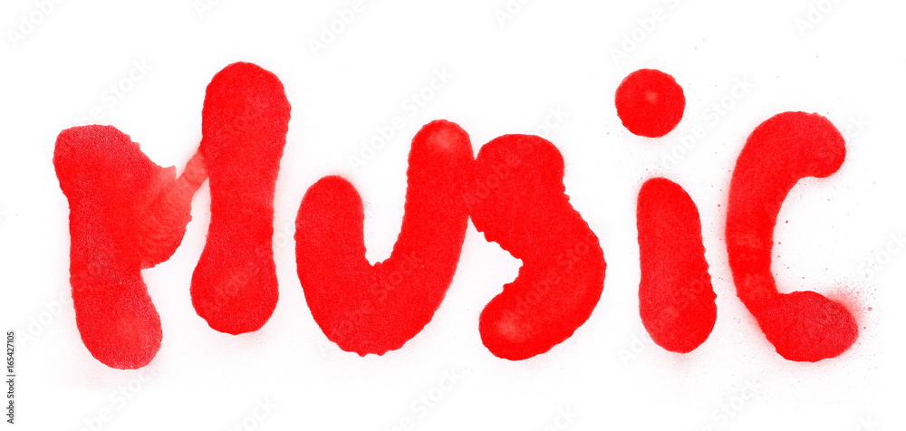 Red spray stain music isolated on white background, clipping path Red spray stain music isolated on white background, clipping path