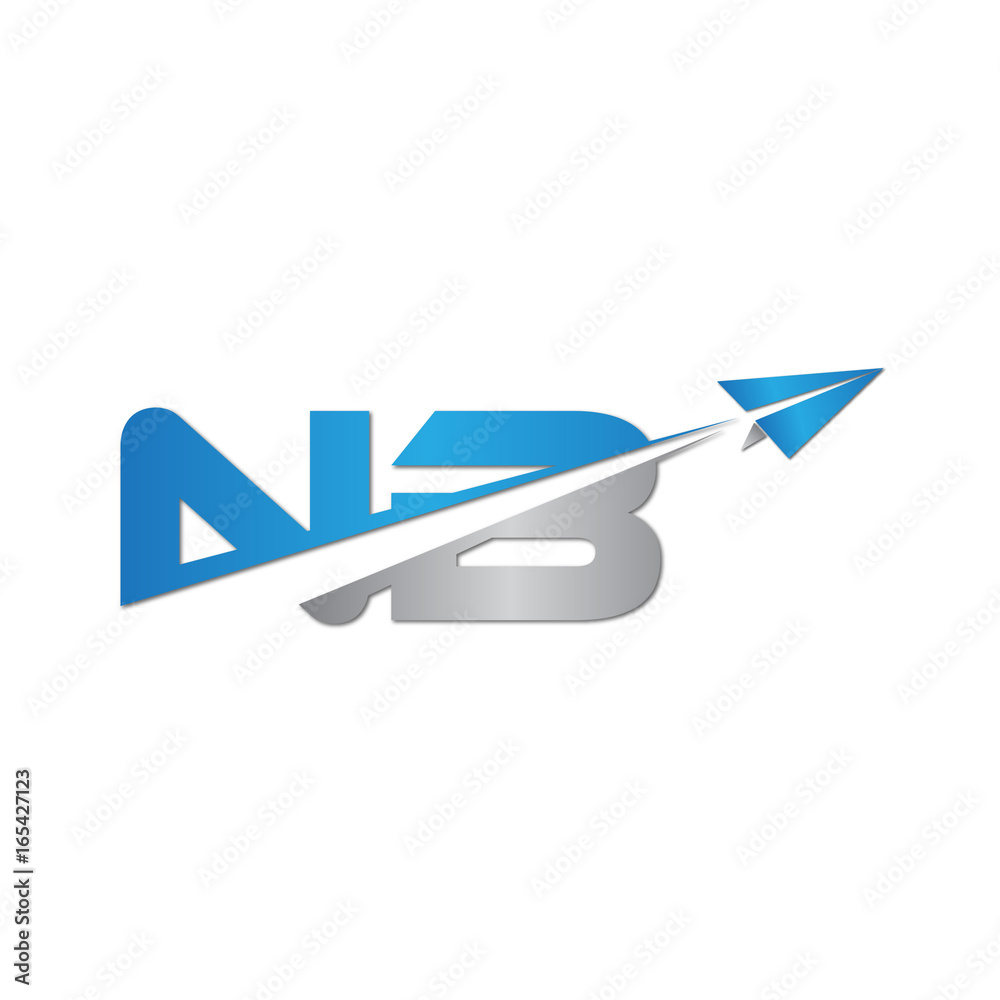 NB initial letter logo origami paper plane
