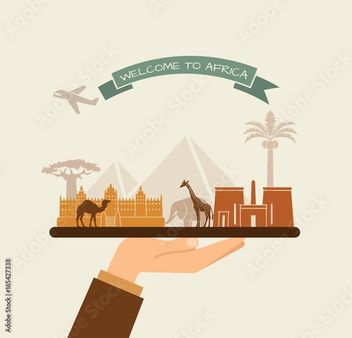 Welcome to Africa. Attractions of Africa on a tray