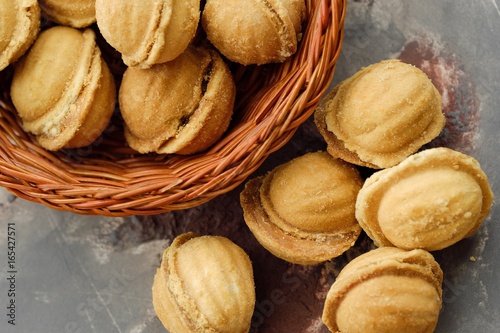 Delicious cookies nuts with condensed milk photo