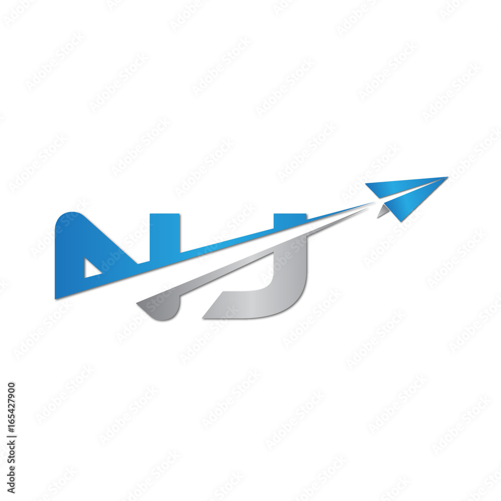 NJ initial letter logo origami paper plane