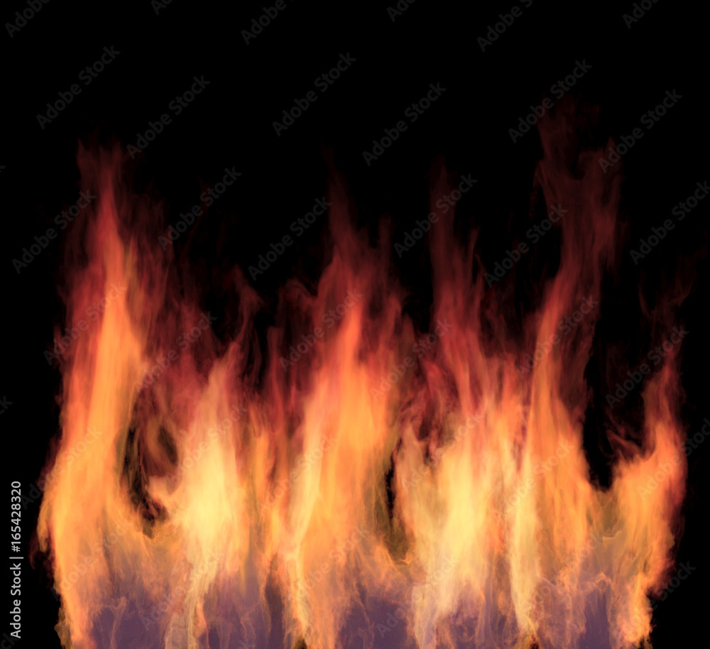 brightly burning fire tongues on black background