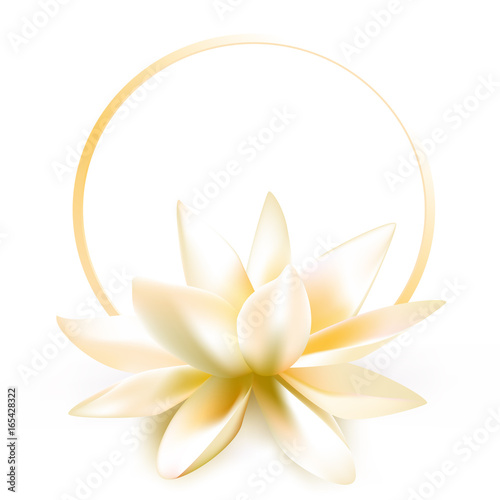White Lotus. Round flower frame. SPA-center. Buddhism. Asia. Indian philosophy.Banner. Floral background.
