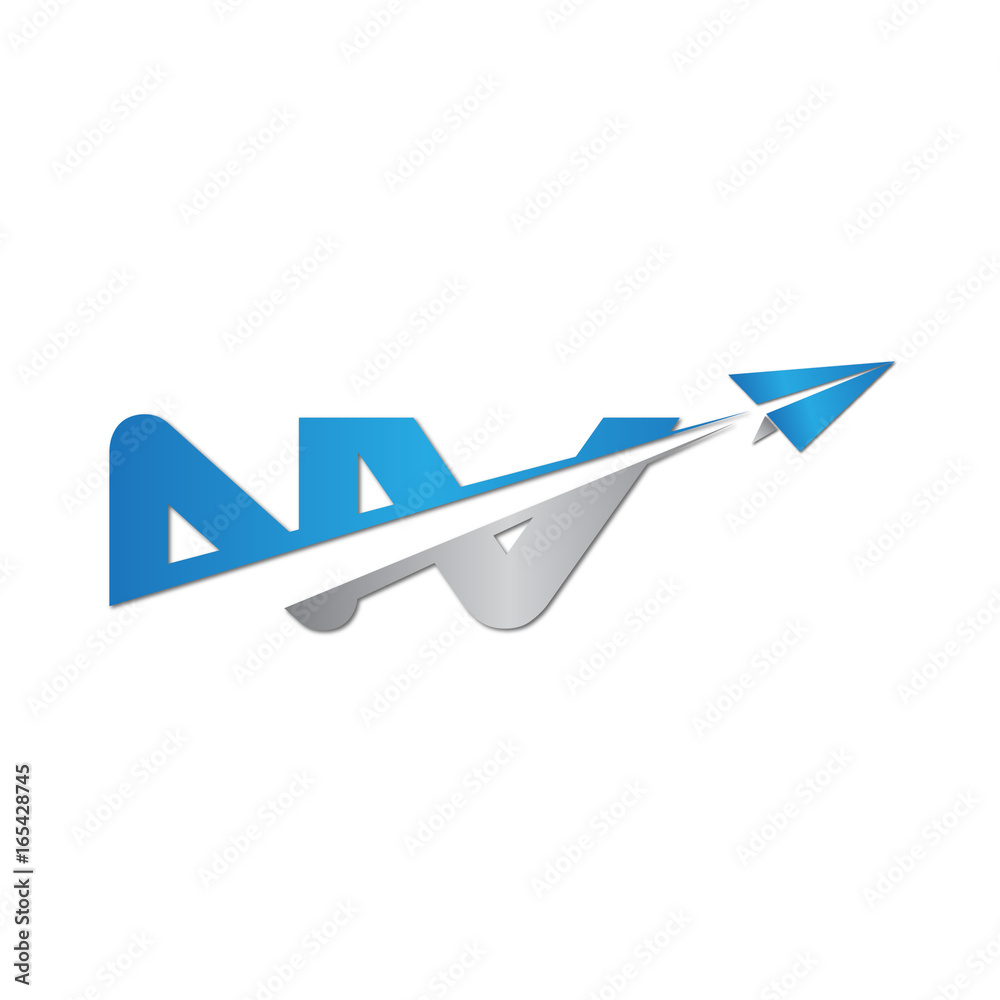 NV initial letter logo origami paper plane