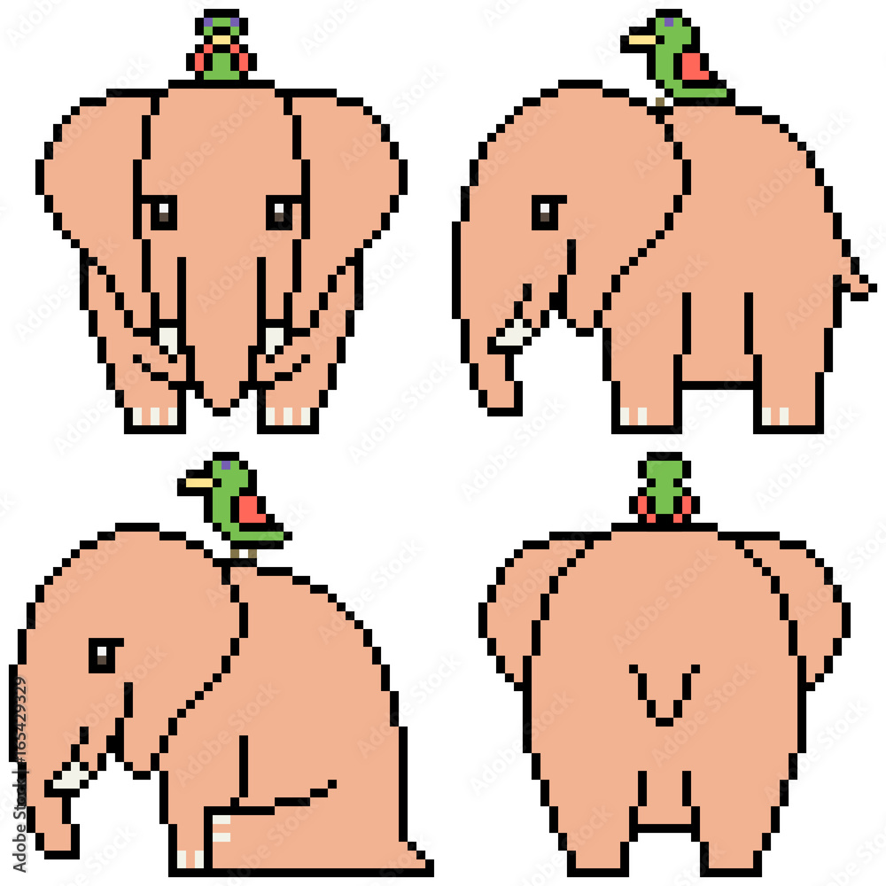 vector pixel art set elephant Stock Vector | Adobe Stock