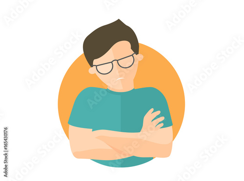 Insult emotion icon. Offended handsome man in glasses. Flat design sign. Abused guy. Simply editable isolated on white vector illustration