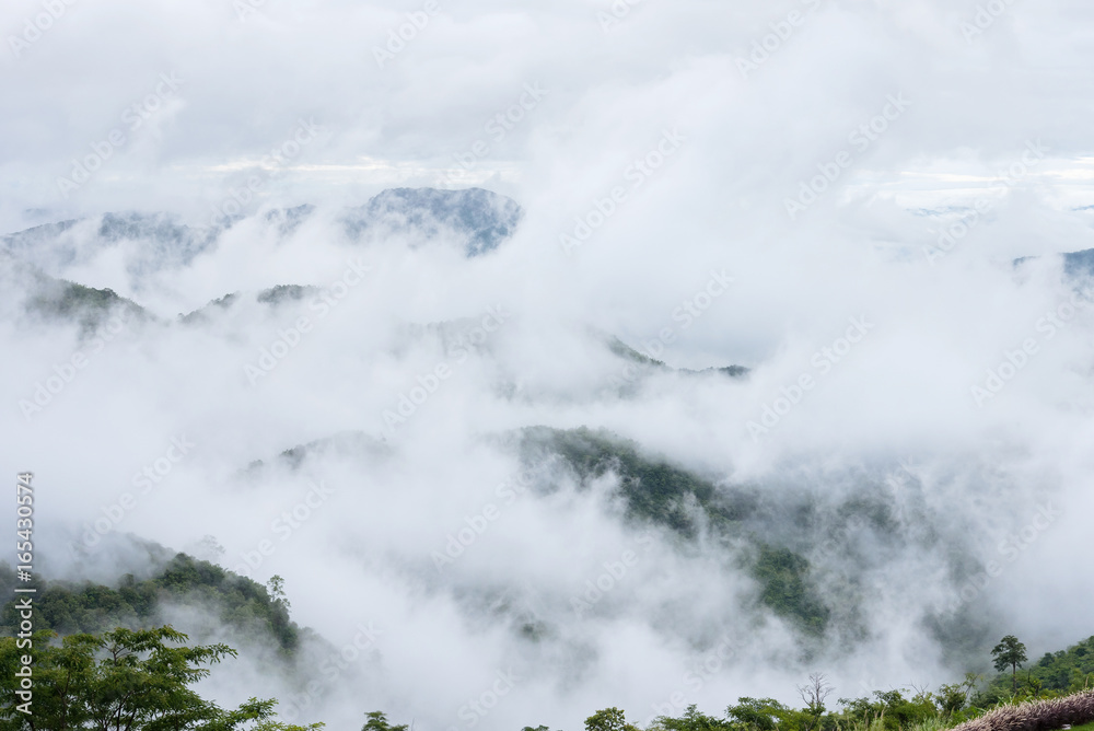 Landscape misty,Fantastic dreamy sunrise on the mountains, Mountain with mist cloud at Khao Kho Phetchabun Thailand