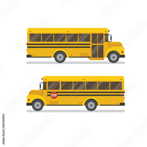 Two school bus side views.