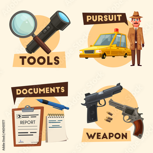 Funny detective character. Cartoon vector illustration