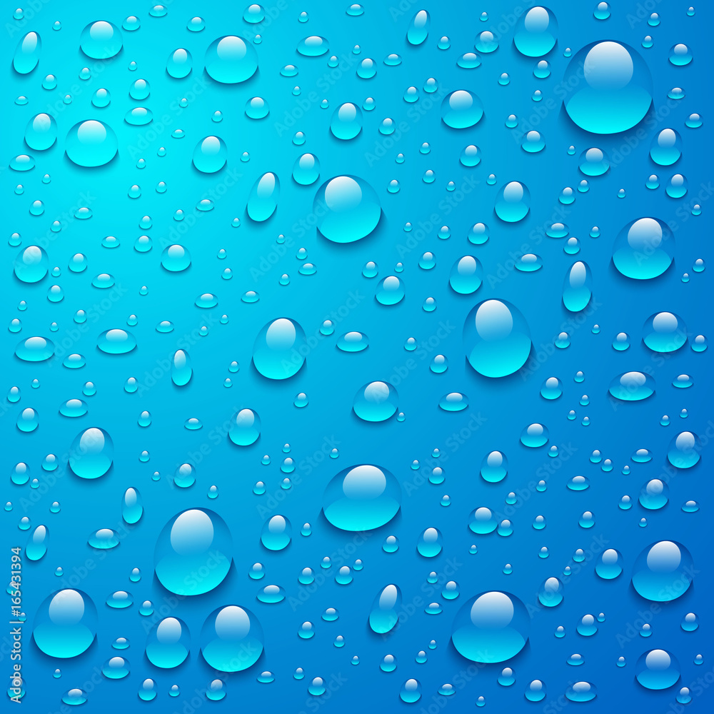 blue Drops of water on a transparent background. Vector.
