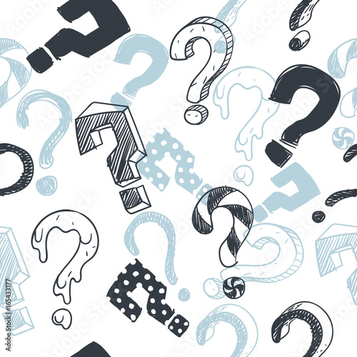 Doodle interrogation marks vector seamlles background. Endless pattern with sketch question mark