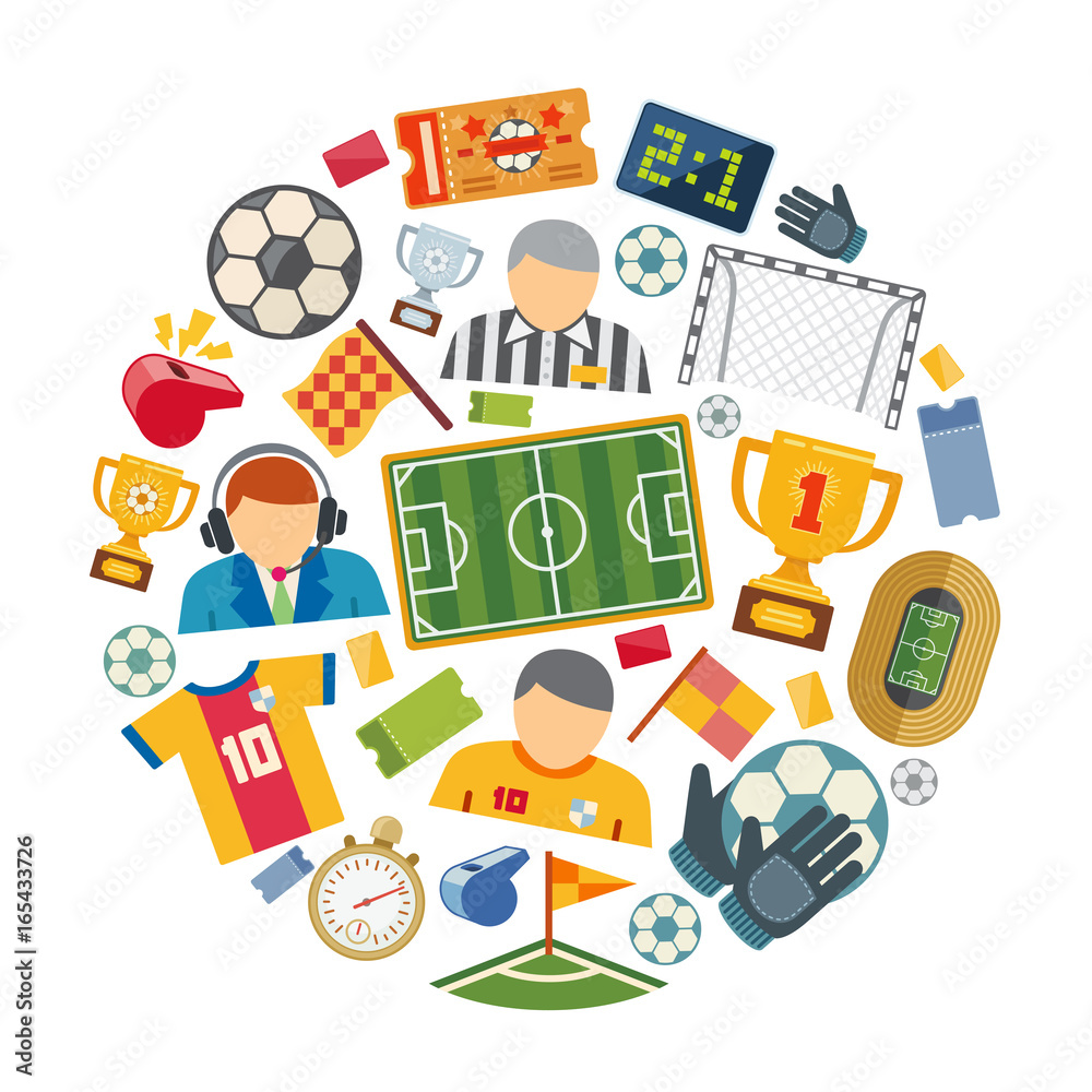 Soccer or european football vector flat icons set