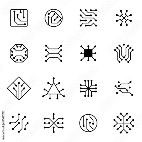 Electronic computer chip circuit and motherboard equipment vector icons